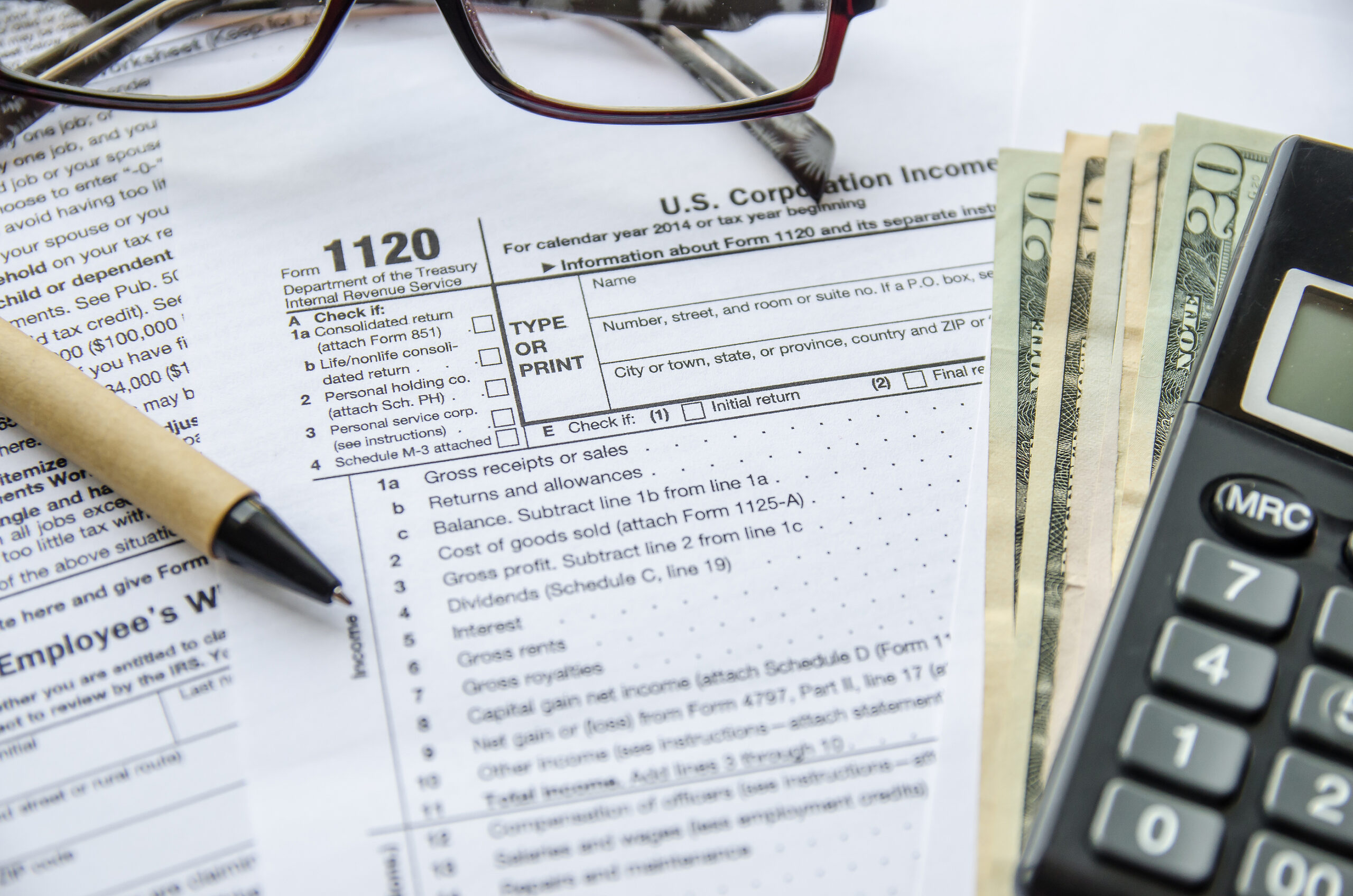 Form 1120 Corporate Tax Return close up