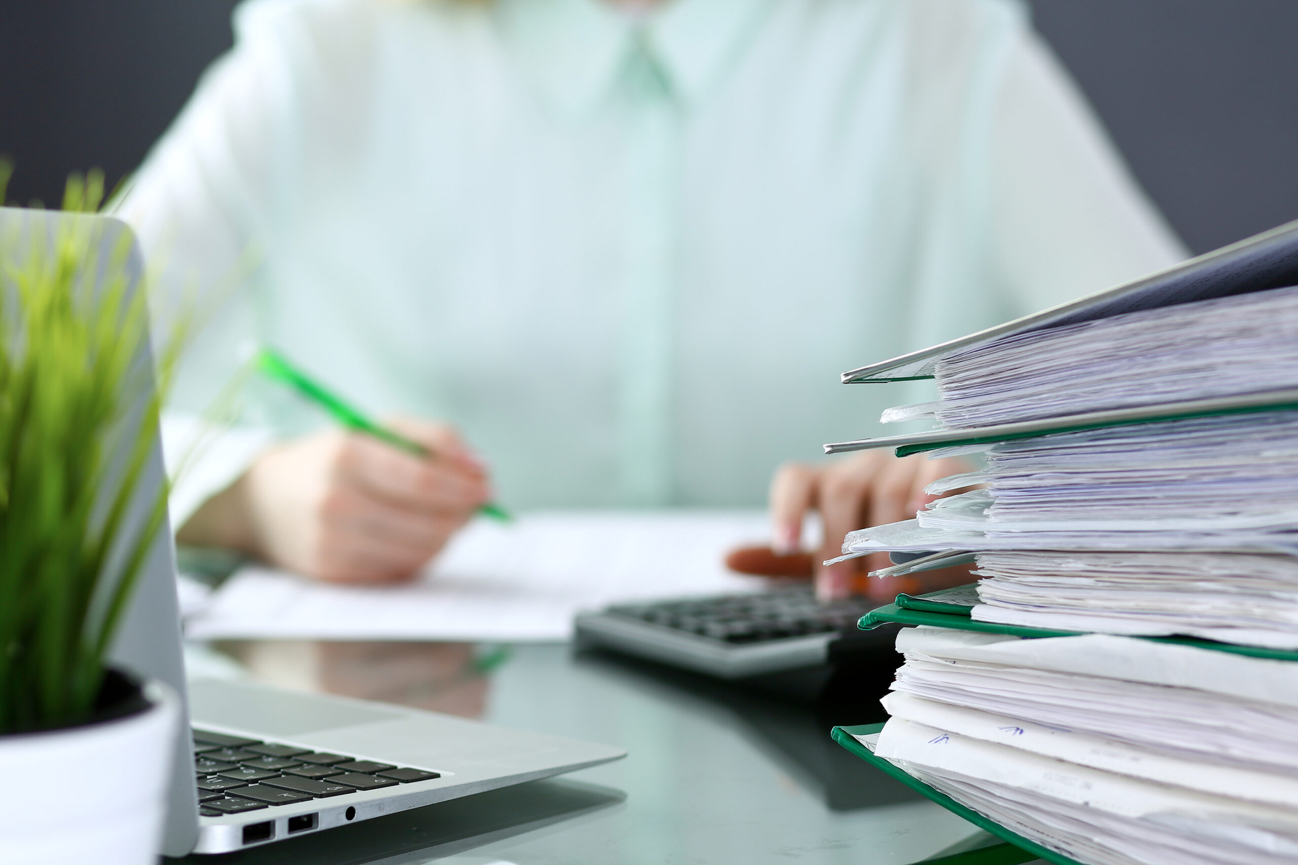 Bookkeeper Or Financial Inspector Making Report, Calculating Or